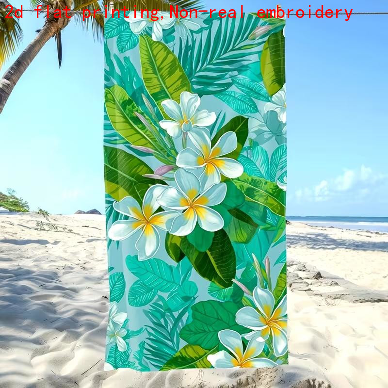 TEMU 2d Flat, 1pc, 2d Flat Printing, Fresh Frangipani Tropical Plant Print Quick-drying Absorbent Beach Towel, Microfiber Towel Soft, Quick-drying,