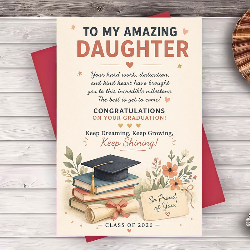 TEMU 1 Greeting Card + 1 Envelope Graduation Card For Daughter Proud Of You Class Of 2026 Congratulations Gift For Her Milestone Day