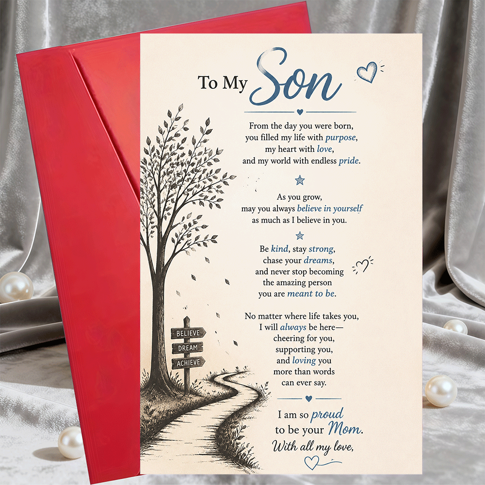 TEMU 1 Greeting Card And 1 Envelope Inspirational Greeting Card For Son From Mom Encouraging Message For Birthday Graduation Or Special Occasion Card