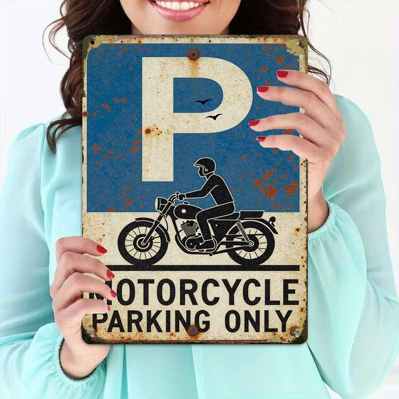 TEMU 2d Flat, 1pc Vintage Motorcycle Parking Sign, Creative Wooden Decorative Plaque For Garage Decor, Large Font, High-, Home Decoration, 2d Flat,