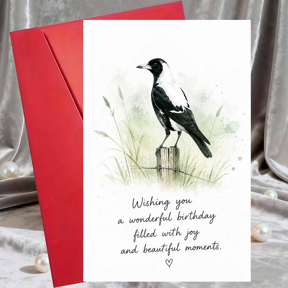 TEMU 1 Greeting Card And 1 Envelope Watercolor Magpie Bird Birthday Greeting Card For Elegant Nature-themed Stationery For Special Occasions And