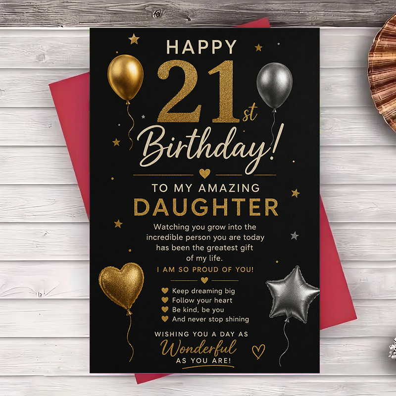TEMU 1 Envelope And 1 Funny Greeting Card Elegant 21st Birthday Card For Daughter Party Celebration Flat Greeting Card