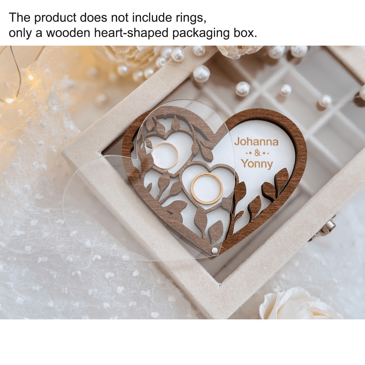 TEMU Boîte de présentation pour bague de mariage de cœur, Boîte porte-bague personnalisée en acrylique, Porte-bague en bois personnalisé, Décor de
