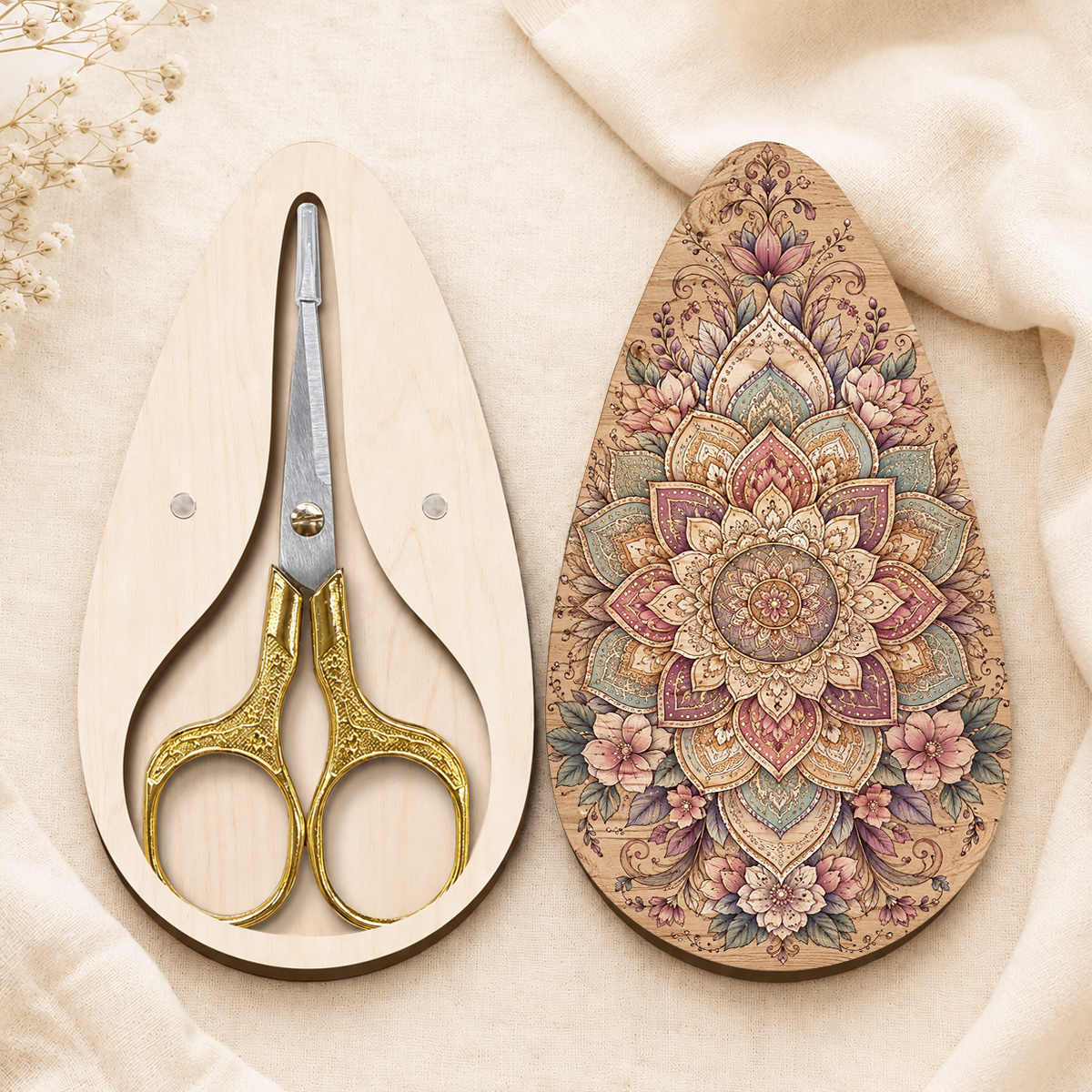 TEMU 1 Set Scissors And Storage Box, Premium Golden Embroidered Scissors With Magnetic Storage Box, Portable Sewing Scissors, Suitable For Cross