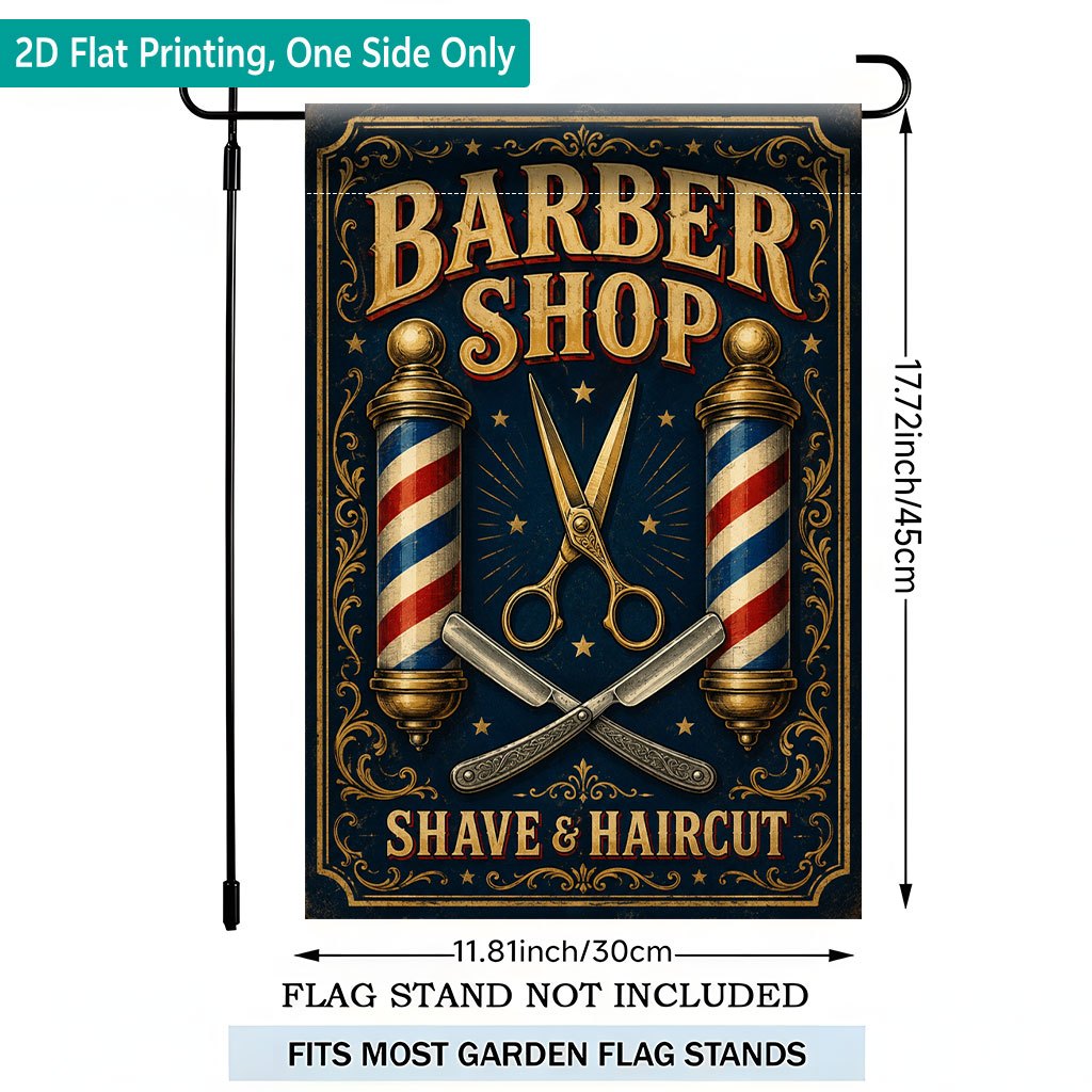 TEMU 2d Flat, 2d Flat Printing Garden Flag 1pc, Barber Shop Sign Decor Single-sided Printed Garden Flag, Durable Polyester Outdoor Patio Decoration,