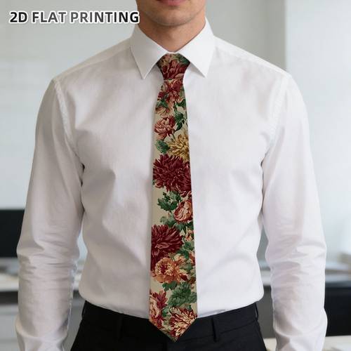 1pc print 2d flat mens tie with autumn chrysanthemum pattern fits daily looks and festive occasions nice accessory gift for formal activities 2d flat