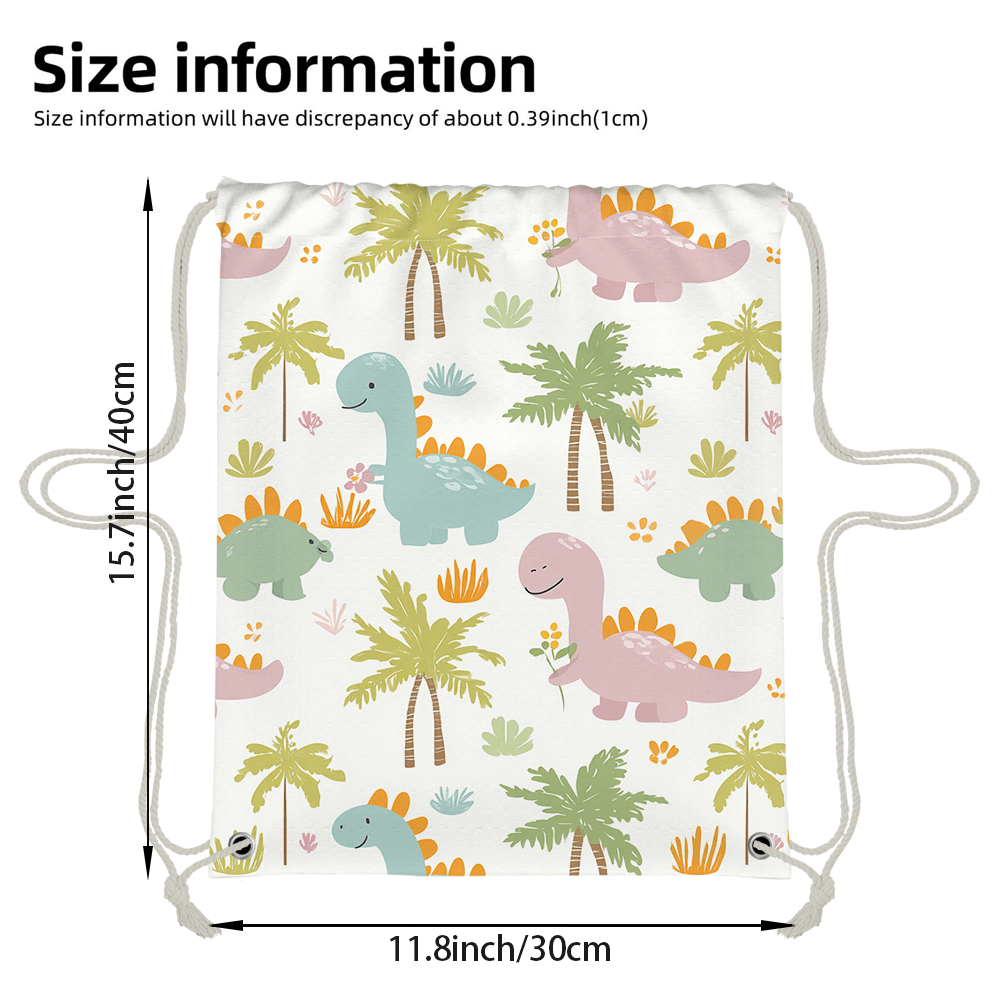 TEMU 1pc Cute Dinosaur & Palm Tree Drawstring Backpack - Soft Gym Bag Suitable For Travel,, Sports, &, Machine Washable With Multicolor Dinosaur,
