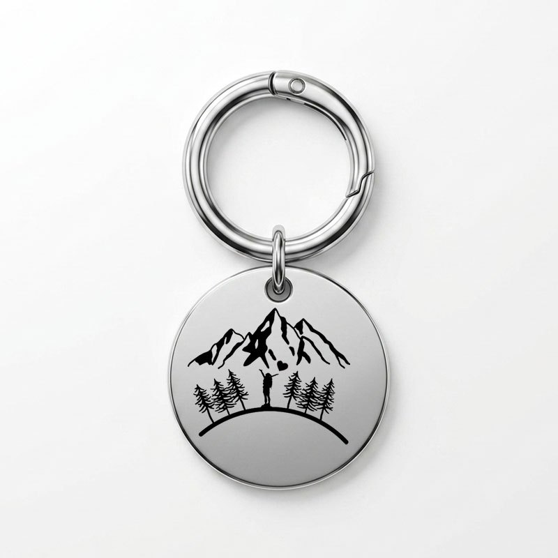 TEMU 1pc Outdoor Mountain Hiking Themed Line Silhouette Stainless Steel Keychain, Metal Engraved Women's Keyring, Ins-style Minimalist And Versatile