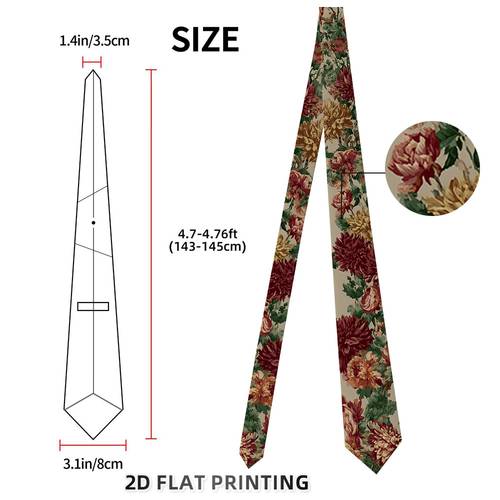 1pc print 2d flat mens tie with autumn chrysanthemum pattern fits daily looks and festive occasions nice accessory gift for formal activities 2d flat