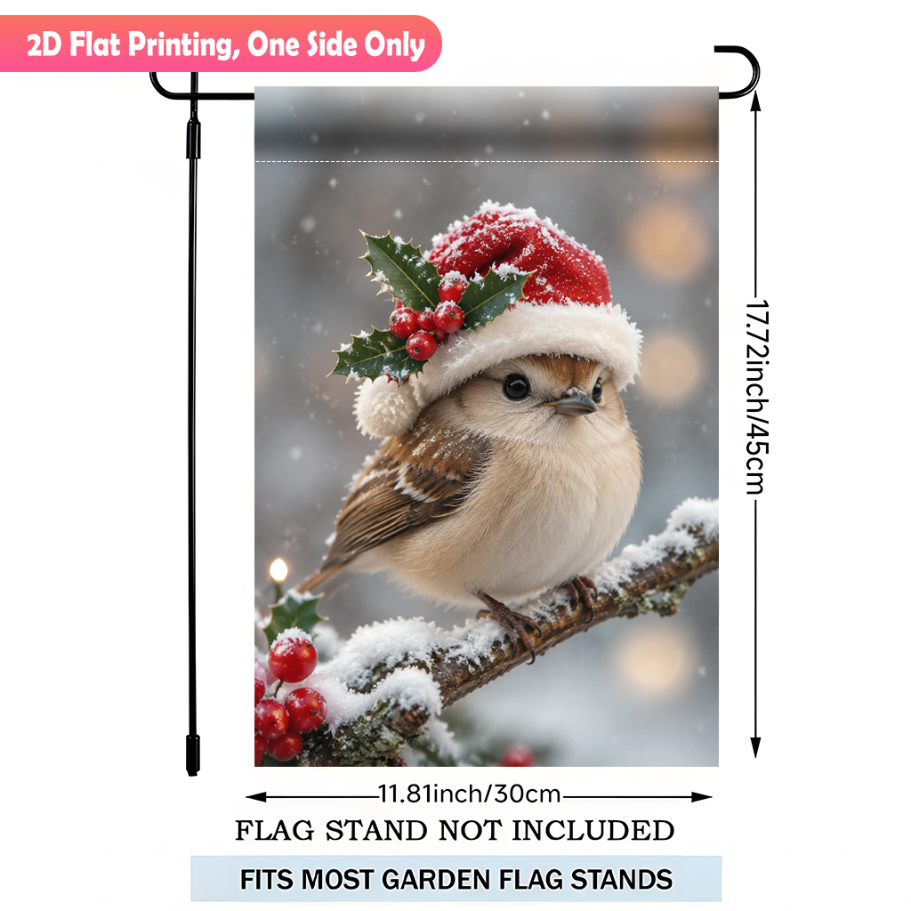 TEMU 2d Flat - 2d Flat Printing Garden Flag 1pc, A Bird Wearing Hat Durable Polyester Outdoor Patio Decoration, Outdoor Patio Flags, And Patio