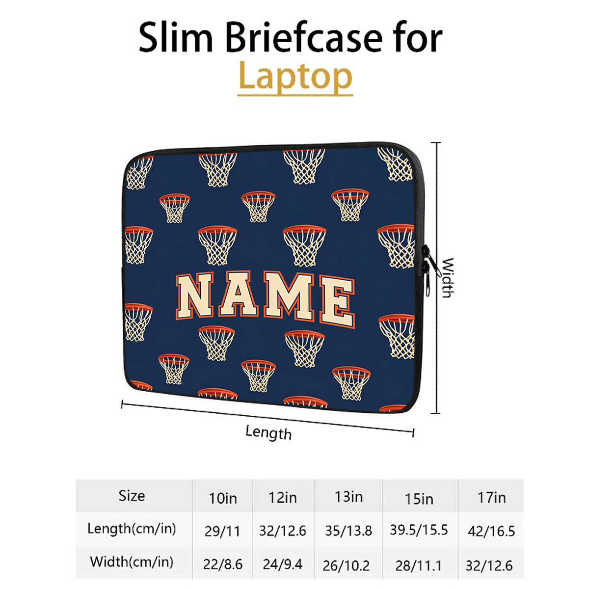 Custom Basketball Hoop Sleeve Case for 25.4-43.18cm Laptops