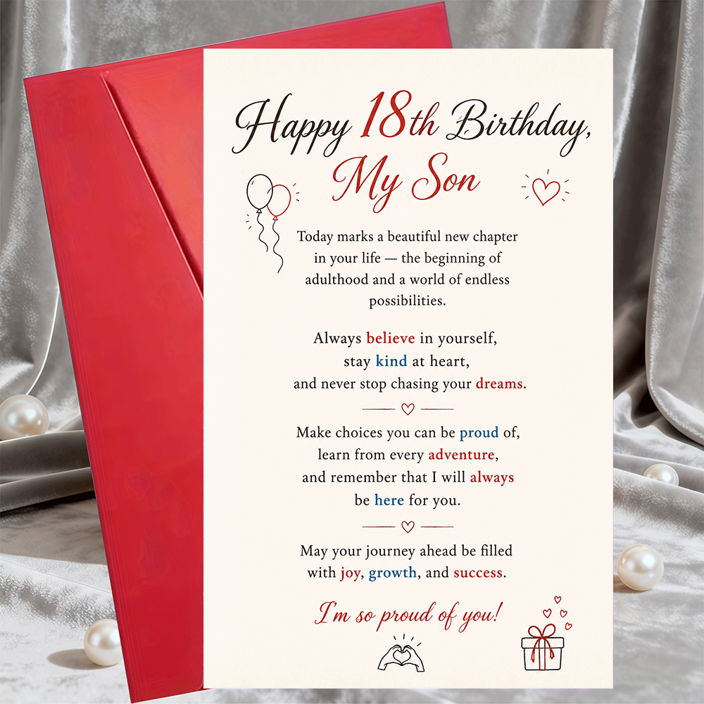 TEMU 1 Greeting Card + 1 Envelope Happy 18th Birthday Greeting Card For Son Inspirational Message For Young Adult Milestone Celebration Flat Paper