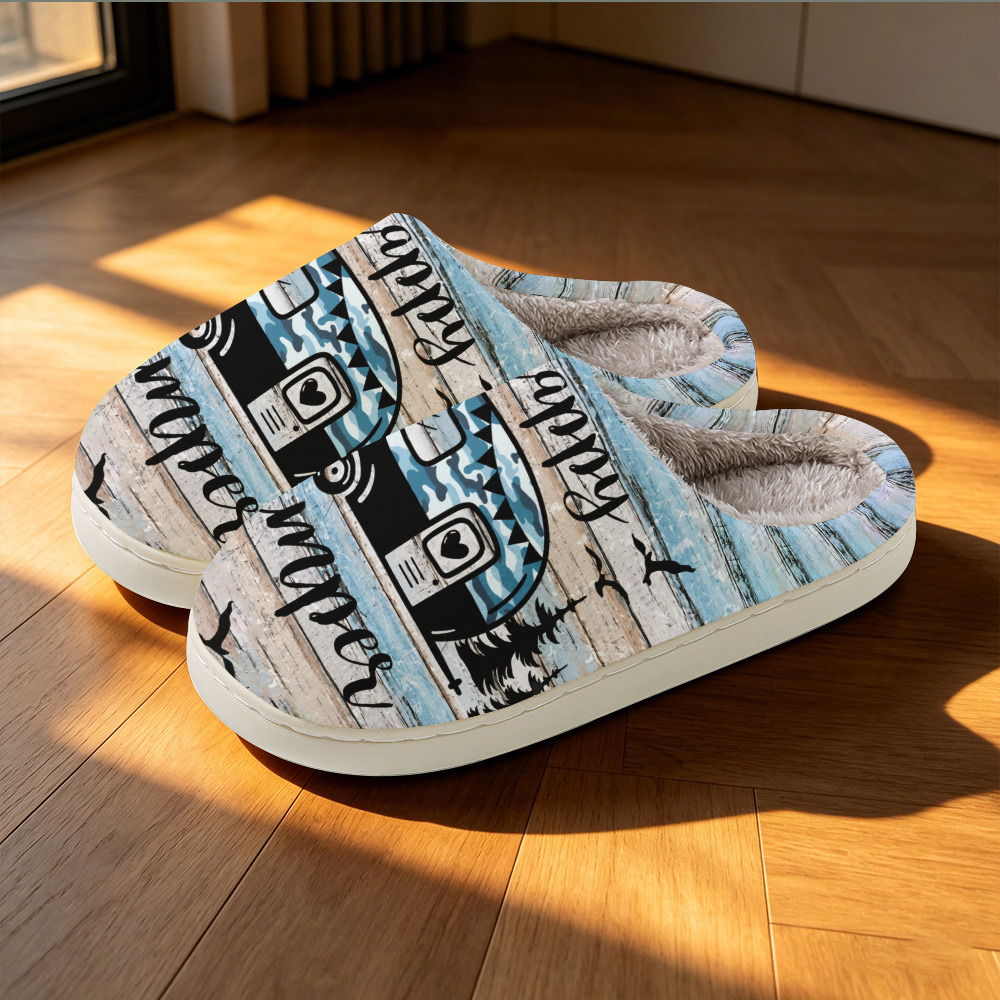 TEMU Letter Camping Rv Birds Pine Tree Wood Grain Bottom Printed Women's Slippers, Unisex, Gift, Holiday Gift , Couple Style Slippers, Comfortable