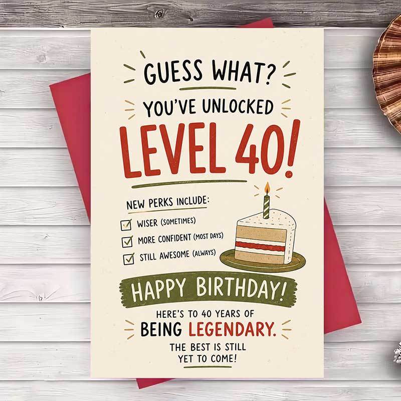 TEMU 1 Envelope And 1 Greeting Card Funny 40th Birthday Greeting Card For Men And Women Level 40 Unlocked Birthday Gift For Friend Husband Wife