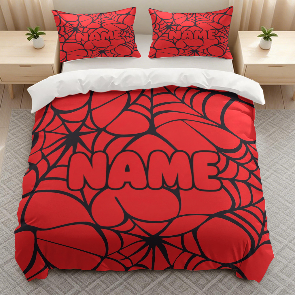 TEMU Customized 3pcs Web Themed Duvet Cover Set Bedding, Custom Name/text Personalized Soft Breathable Bedding Of 3pcs (one Duvet Cover And 2