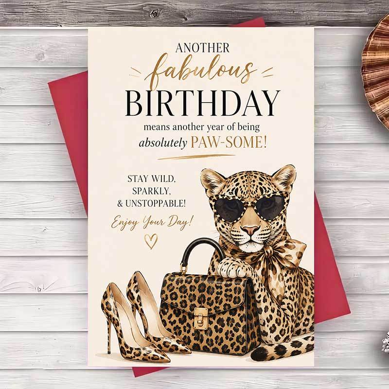 TEMU Une Enveloppe et Une Carte de Imprimée Léopard pour Anniversaire, Cadeau d'Anniversaire pour Elle, Tendance et Chic, Carte de Plate pour Femmes,