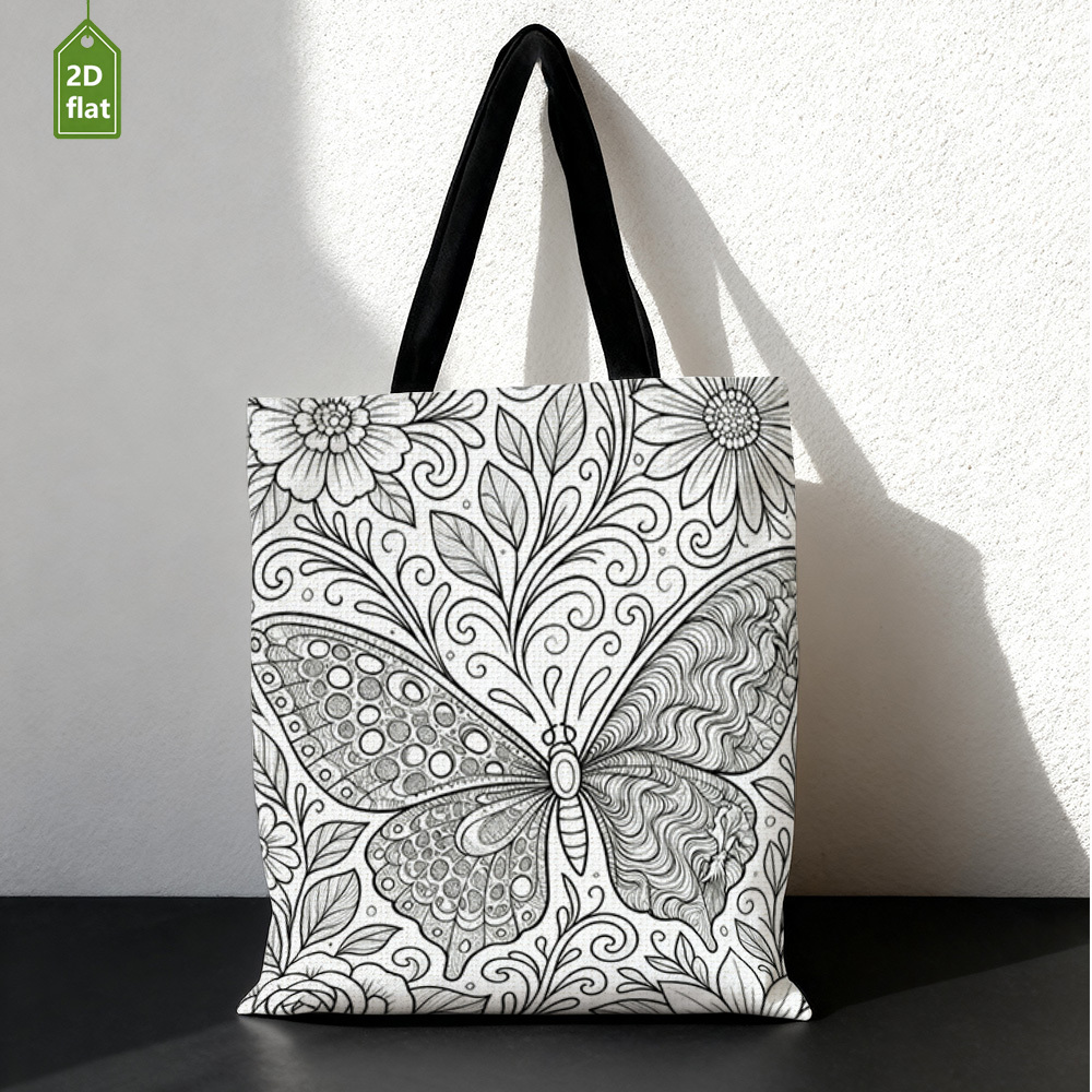 TEMU 1pc Floral Pattern Double-sided Printed Tote Bag, Durable Rectangular Foldable Reusable 2d Flat Tote Bag, Suitable For Daily Use, Commuting, And