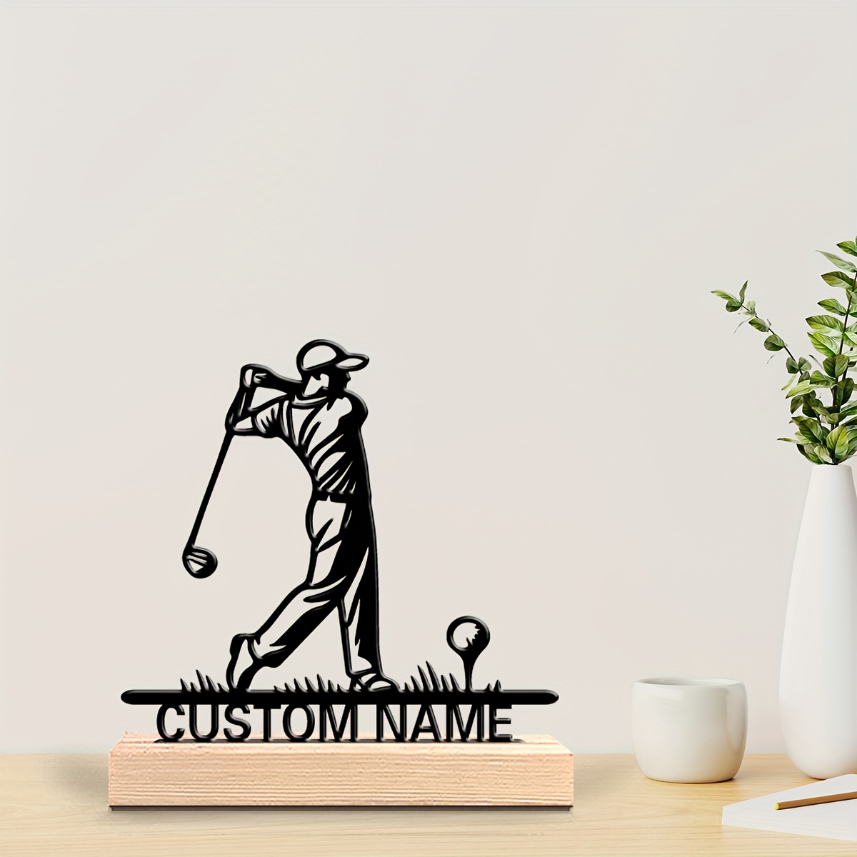 TEMU Personalized Golf Statues - Customized Names, Elegant Swing Posture Metal Ornaments With Sturdy Wooden Bases - Ideal Gifts For Golfers'