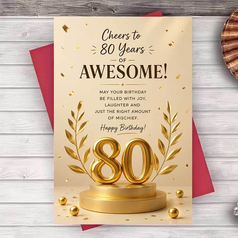 TEMU 1 Envelope And 1 Greeting Card 80th Birthday Greeting Card Elegant For Men And Women Milestone Celebration Gift For Grandparents And Colleagues