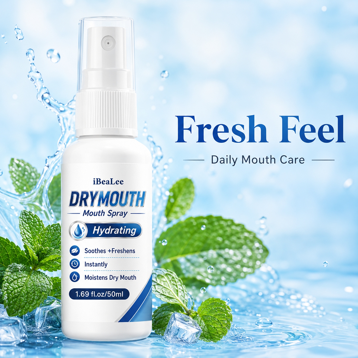1.69fl.oz Mint Oral Spray - Non-Irritating Formula, Gentle for Gums, -Free Breath Freshener Suitable for On-the-Go Use, Travel-Friendly Quick Refills