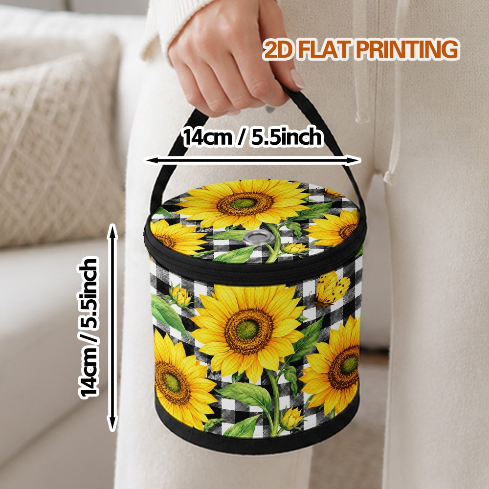 TEMU 1pc Sunflowers And Pattern Yarn Storage Bag And Knitting Tool Set Crochet Hook And Yarn Ball Organizer Mesh Storage Bag For Organizing Yarn