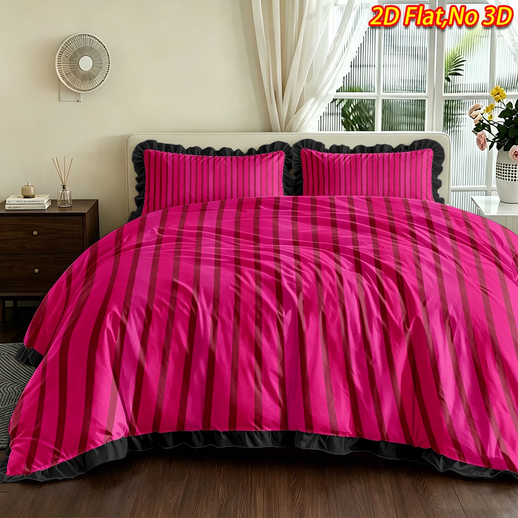 TEMU 2/3pcs 2d Flat Printing [ New Arrival] Striped Theme Ruffle Design Duvet Cover Set, , Skin-friendly And Soft, Machine Washable, Suitable For