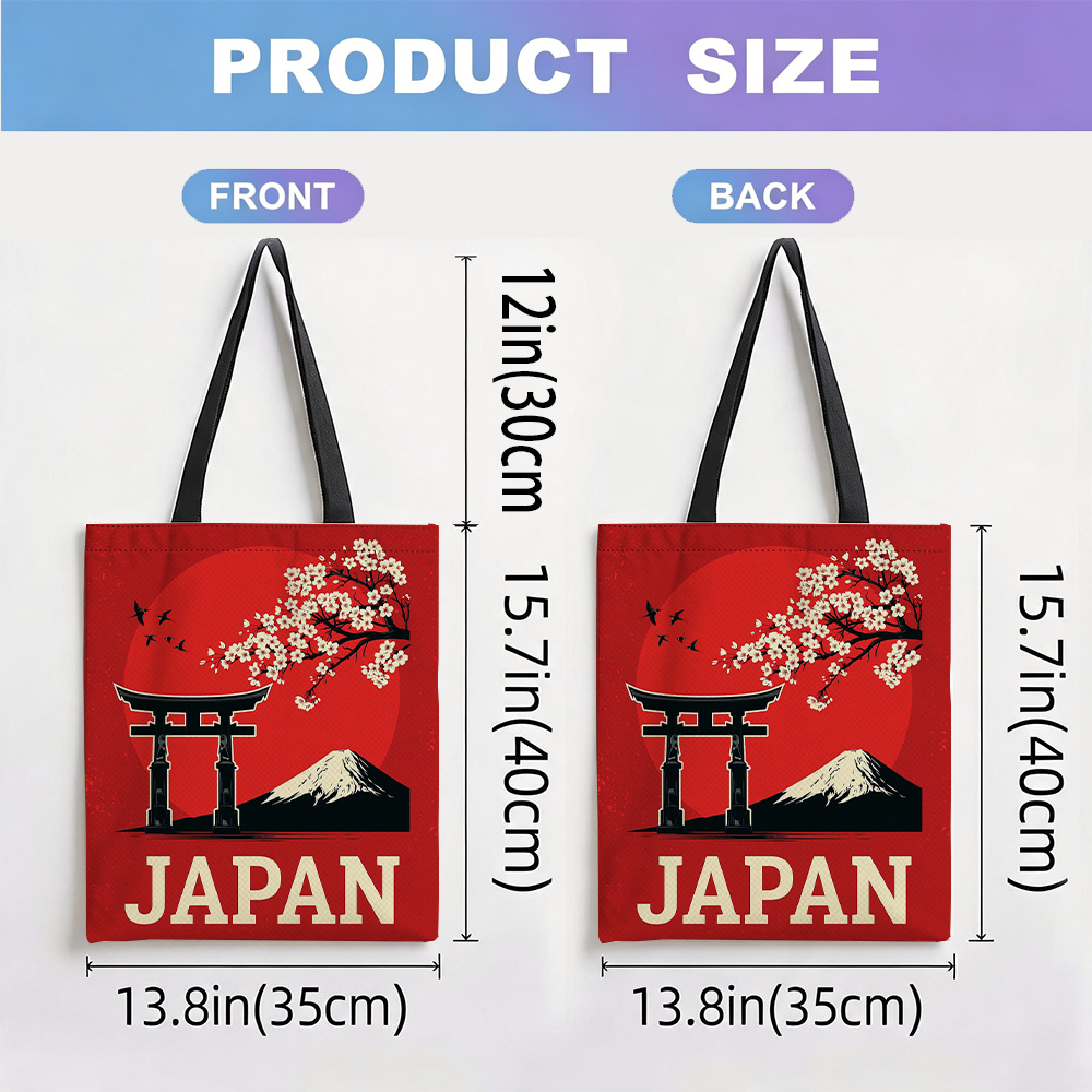 TEMU 2d Flat Handbag Printed With Cherry , And Torii Gate, Shoulder Tote Bag, Large Capacity Durable Shoulder Bag, Suitable For Casual, Vacation,