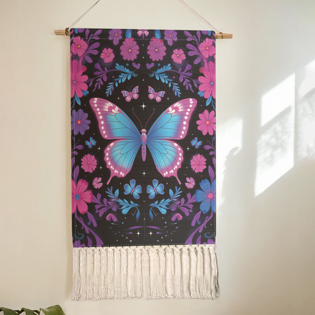 TEMU 1pc, Tapestry, Wall Hanging, Floral 2d Print, Tassel Bottom Design And Multi-scene | Wall Decor/bedside Background/apartment Renovation |