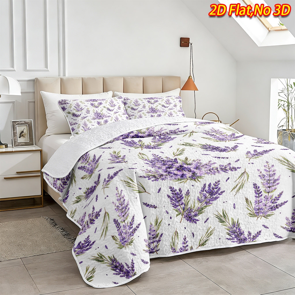 TEMU 2/3pcs 2d Flat New Lavender Bouquet Themed Bedspread Set (1*bedspread   1/2*pillowcases, No Filler, Breathable Cooling Blanket, Suitable For
