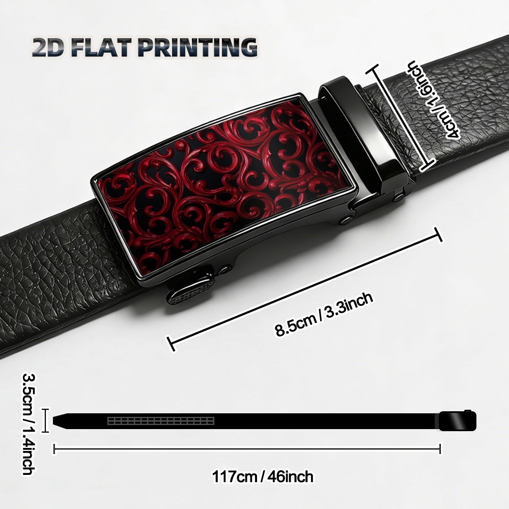 TEMU Impression plate 2D, 1 ceinture à glissière avec un visage tourbillon rouge élégant et innovant, ceinture à cliquet pour homme avec système de ,