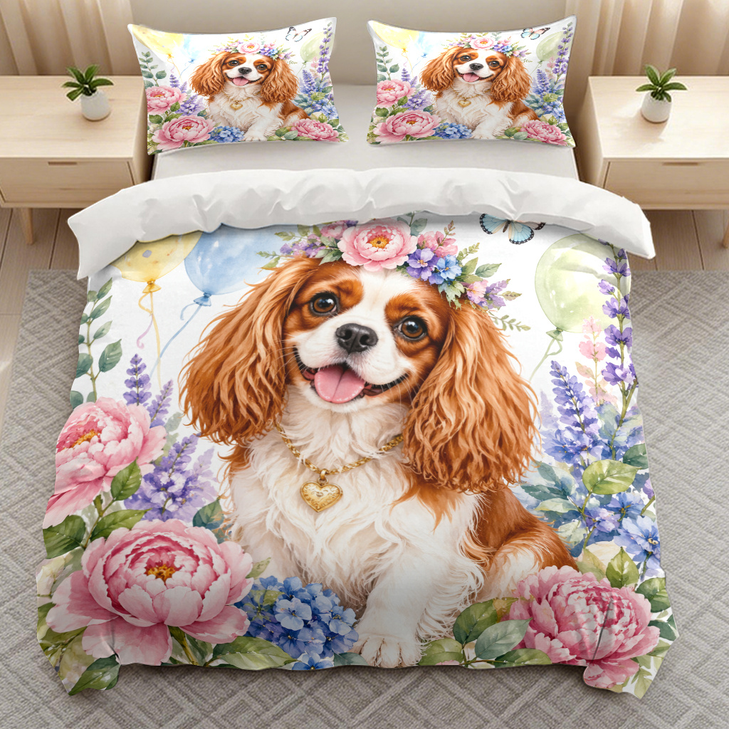TEMU 3pcs King Charles Spaniel Pattern Bedding Duvet Cover Quilt Cover, Trendy Fashionable Soft Bedding (1*duvet Cover And 2*pillowcases) With Zipper