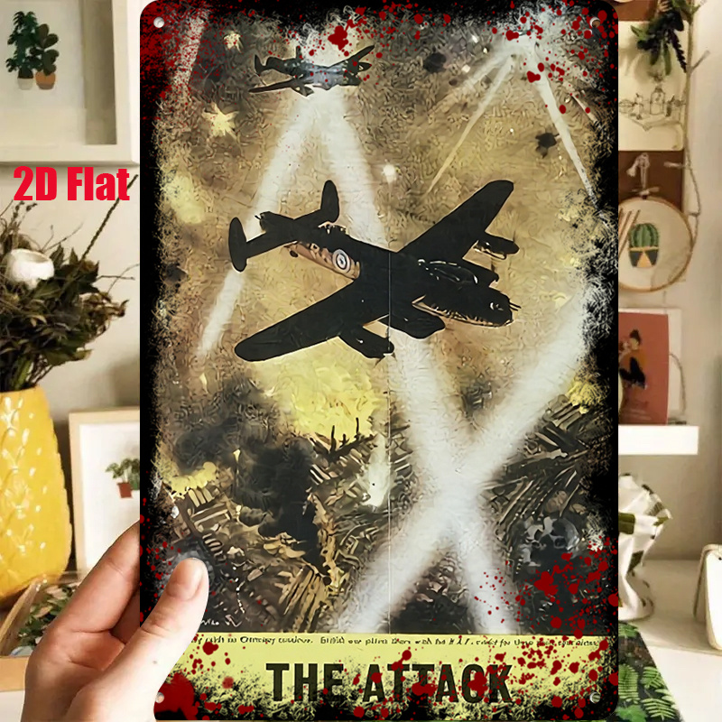 TEMU 2d Flat - 1pc 2d[flat] Metal Sign " Air Scene Decorative Painting: Interweaving Of Aircraft And Explosion Light And Shadow, Reproducing