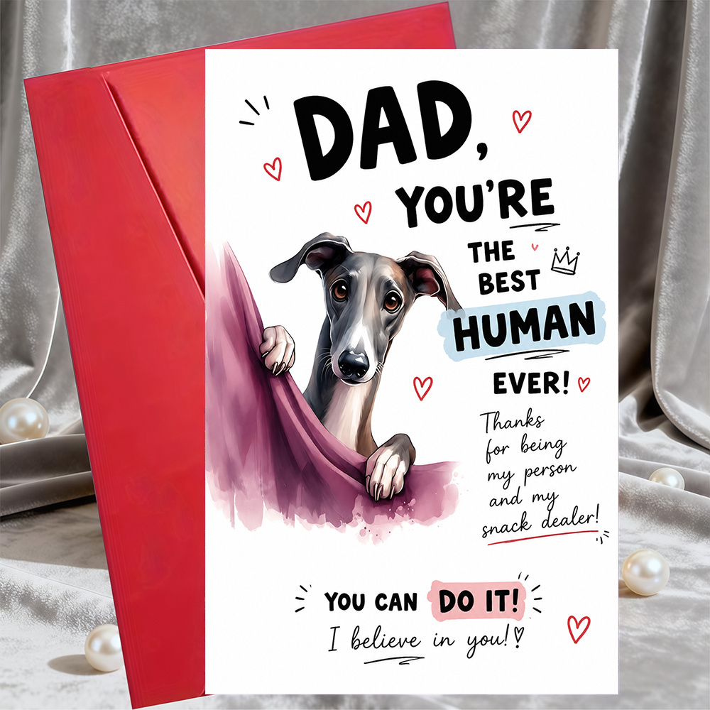 TEMU 1 Greeting Card + 1 Envelopefunny Greyhound Dog Greeting Card For Dad Best Human Ever Card For Father Birthday Or Appreciation Gift From Pet