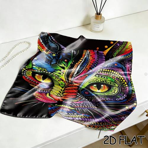 2d flat 2d flat 1pc womens novelty bandana headscarf mens and womens headscarf a colorful cat painting rich fashionable and soft face towel that can be used as a handkerchief hair tie or shawl soft