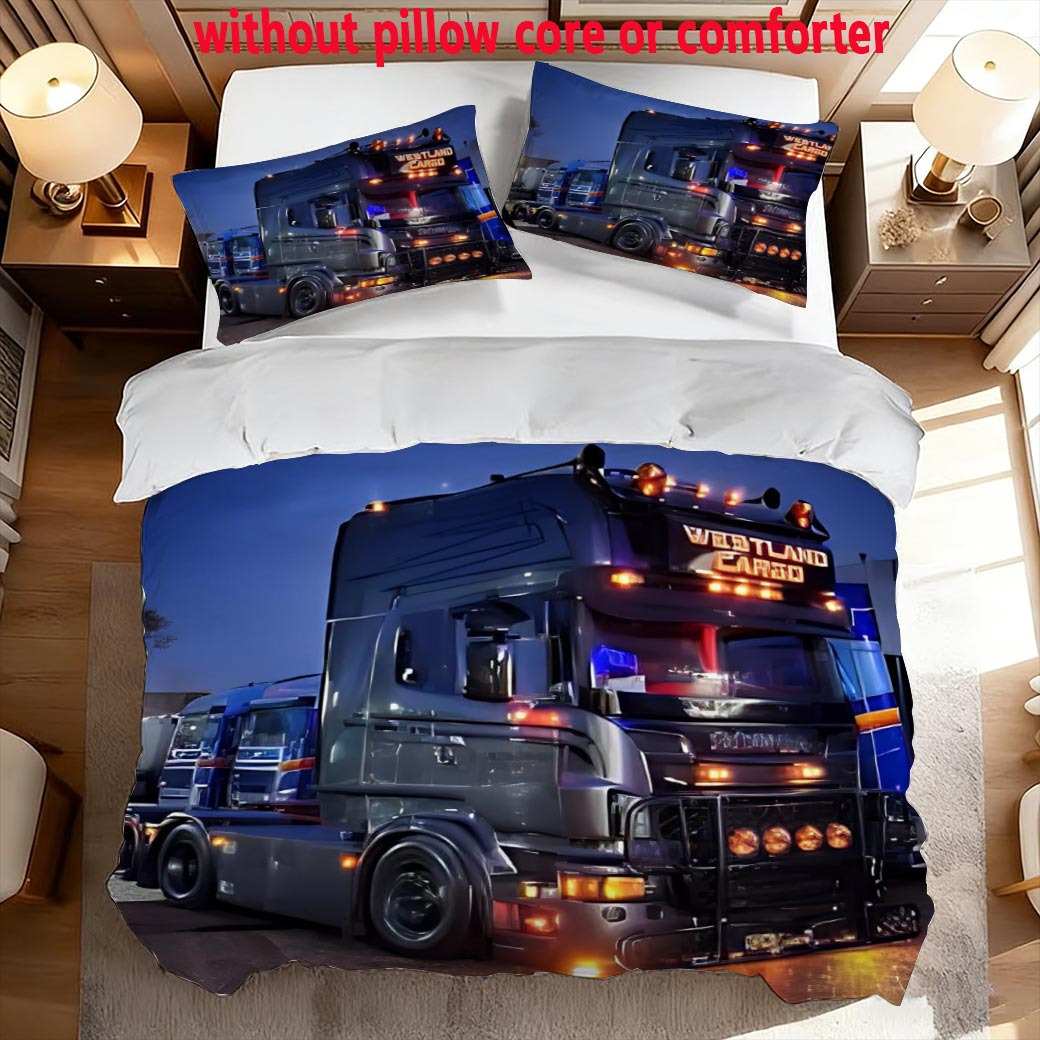TEMU 3pcs Truck Creative Printed Duvet Cover Set, Calm Quiet Bedding, Minimalist Look, Lightweight Fabric, Perfect For , Ideal Gift For Family