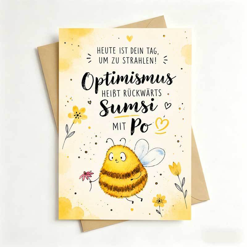 TEMU 1 Greeting Card + 1 Envelope, Means Bee With Greeting Card With Envelope, Cute Yellow Illustration And Positive Motivation Quote Design, Perfect