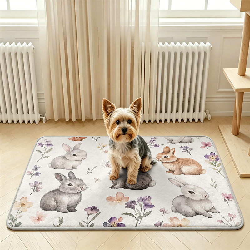TEMU 1pc Non-slip Quick-dry Washable Dog Crate Mat And Kennel Mat, Cute Rabbit Style, Internet-famous Bestseller, Absorbent Printed Pet Bed, Playpen