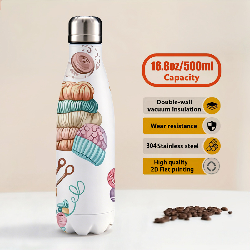TEMU Borraccia in acciaio inossidabile da 16.8Oz con stampa piatta 2D, 1 pz, con design di filati e strumenti per , borracce e tazze, idea regalo per
