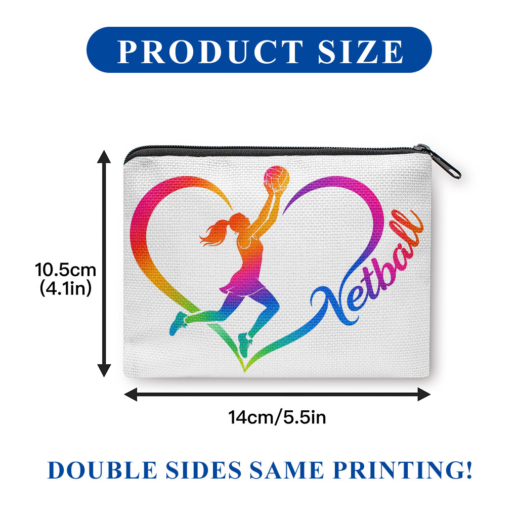 TEMU Coin Purse 1pc, Netball Player Silhouette Double-sided Printed Coin Purse, Key And Change Storage Bag, Portable Zipper Pouch, Clutch Bag,