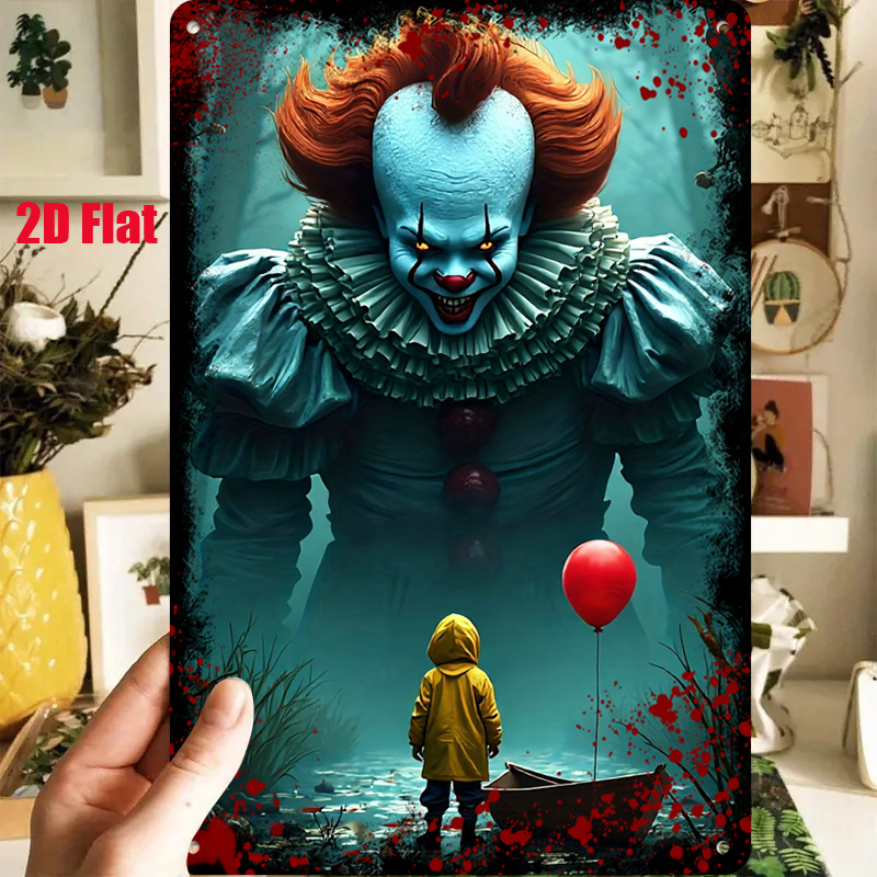 TEMU 2d Flat - 1pc 2d[flat] Metal Signãclown Monster And : Decorative Painting In The Mysterious Forestã8x12inch Suitable For Kitchen, Restaurant,