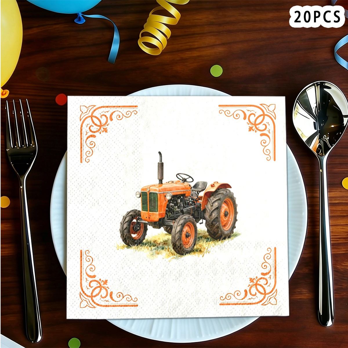 TEMU 20 serviettes à thème tracteur vintage, essuie-tout, fournitures de fête style été, serviettes pour anniversaire de mariage, serviettes à 2