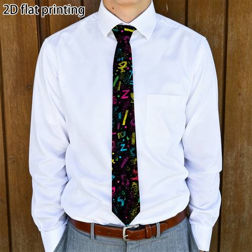 1pc 2d flat elegant tie with colorful math symbols design pattern in easy clean polyester ideal for festivals parties weddings or cozy evenings adds fun and personal flair to moment making it a great gift 2d flat