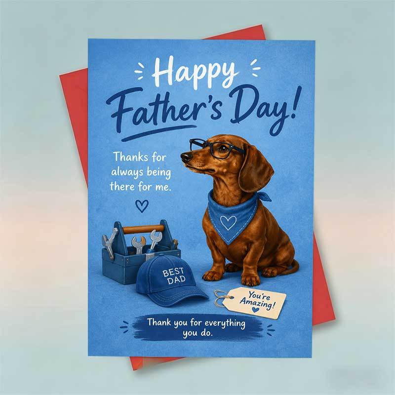 TEMU 1 Greeting Card + 1 Envelope Happy Father's Day Dachshund Dog Card Greeting Card With Envelope Cute Brown Sausage Dog Wearing Glasses And