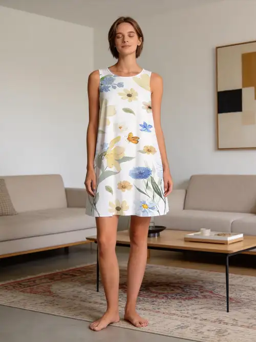 blue and yellow flower dress Women's Limoncello Daydream & Scenic Citrus Print Mini | Size: S Sweet bow details at the shoulders add a feminine finishing touch blue dress with yellow flowers