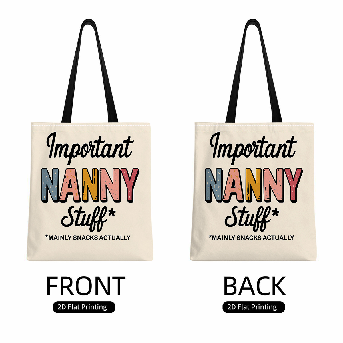TEMU 1pc Tote Bag Important Nanny Stuff, Snacks Actually 2d Print Reusable Shopping Bags, And Comfortable Shoulder Bags, Book Tote Bags, And Daily