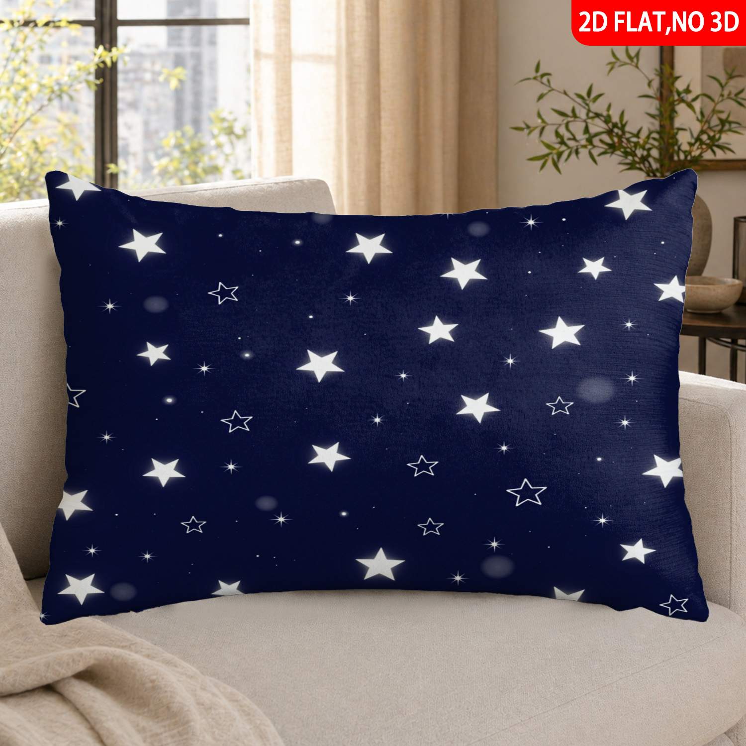 TEMU 2d Flat Print 1pc Pillowcase With White Stars And Dots Pattern Suitable For Sofa Bedroom Outdoor Use Soft Material For Home Decor Enthusiasts