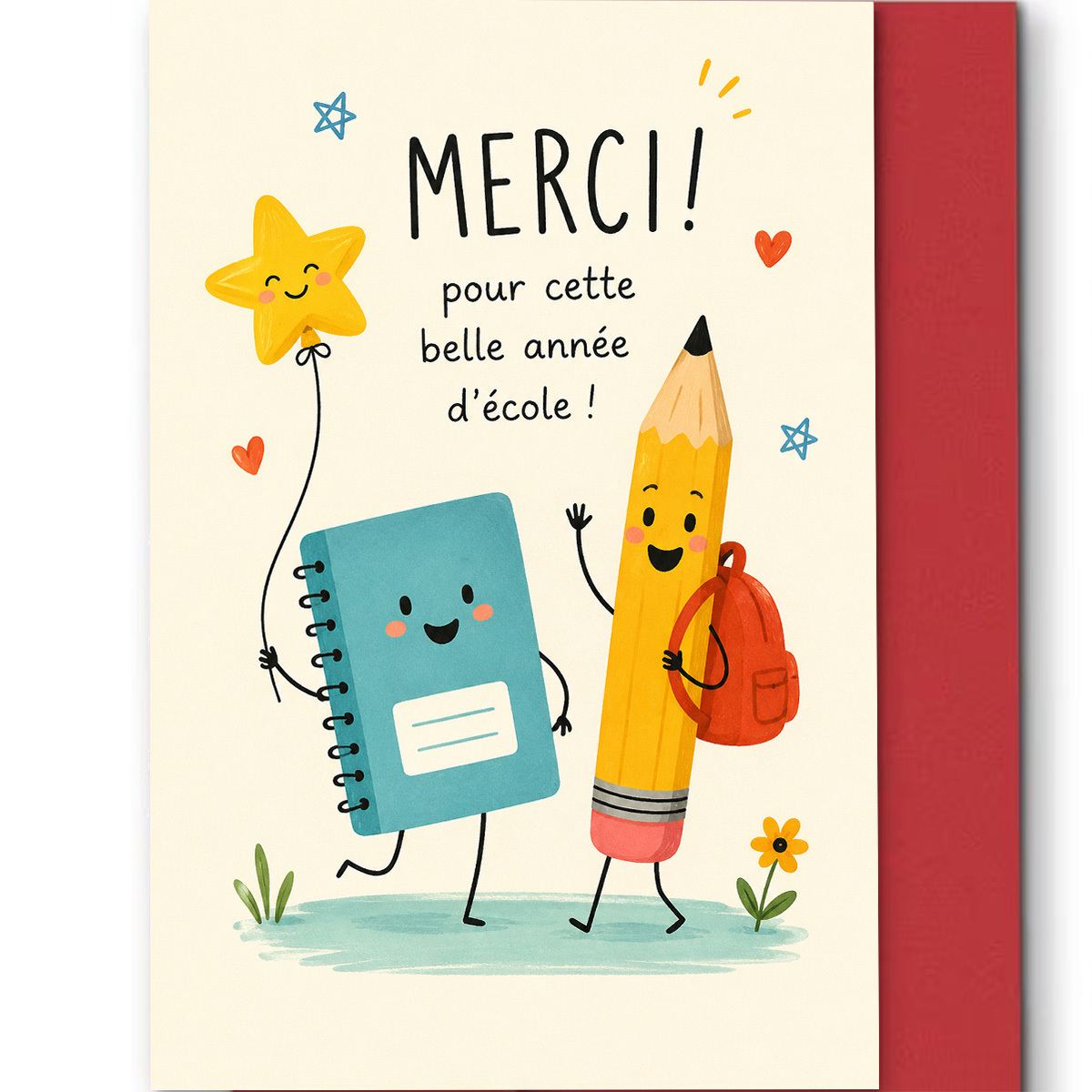TEMU 1set (a Greeting Card And An Envelope). Adorable Stationery-themed End Of School Year Greeting Card, For This Beautiful Year Of School, Cute