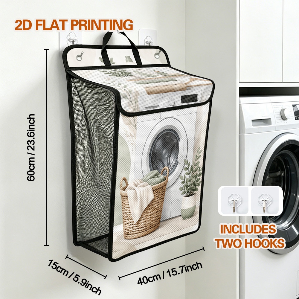 TEMU 2d Flat Printing, 1pc Wall-mounted Laundry Basket With Laundry Room Serenity Design Elements, Foldable Dirty Clothes Hamper For Home