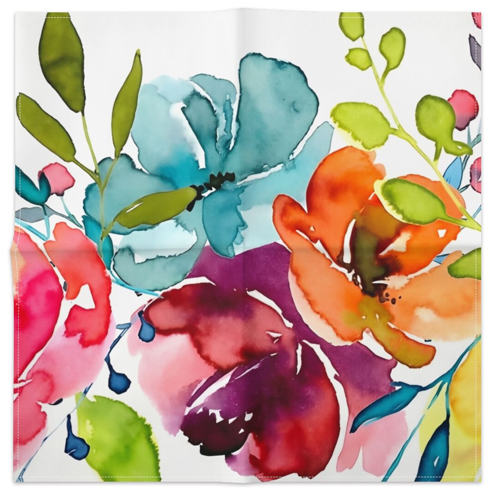 TEMU 1pc Watercolor Floral Pattern, Colorful Flower Flair Scarf, Printed Scarf, Soft Polyester Fabric For Comfortable Face Mask, Festive Accessory,