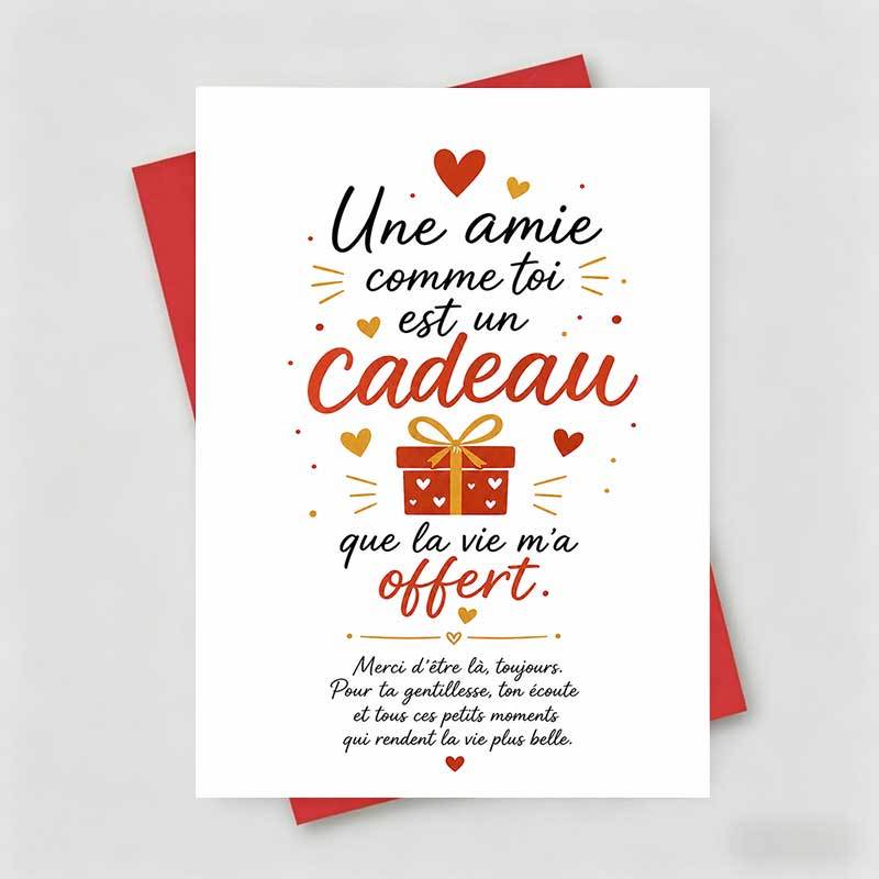TEMU 1 Carte de Vœux + 1 Enveloppe - Carte de Vœux d' Chaleureuse et , avec Illustration de Boîte Cadeau et Texte en Français « Un Ami est un Cadeau